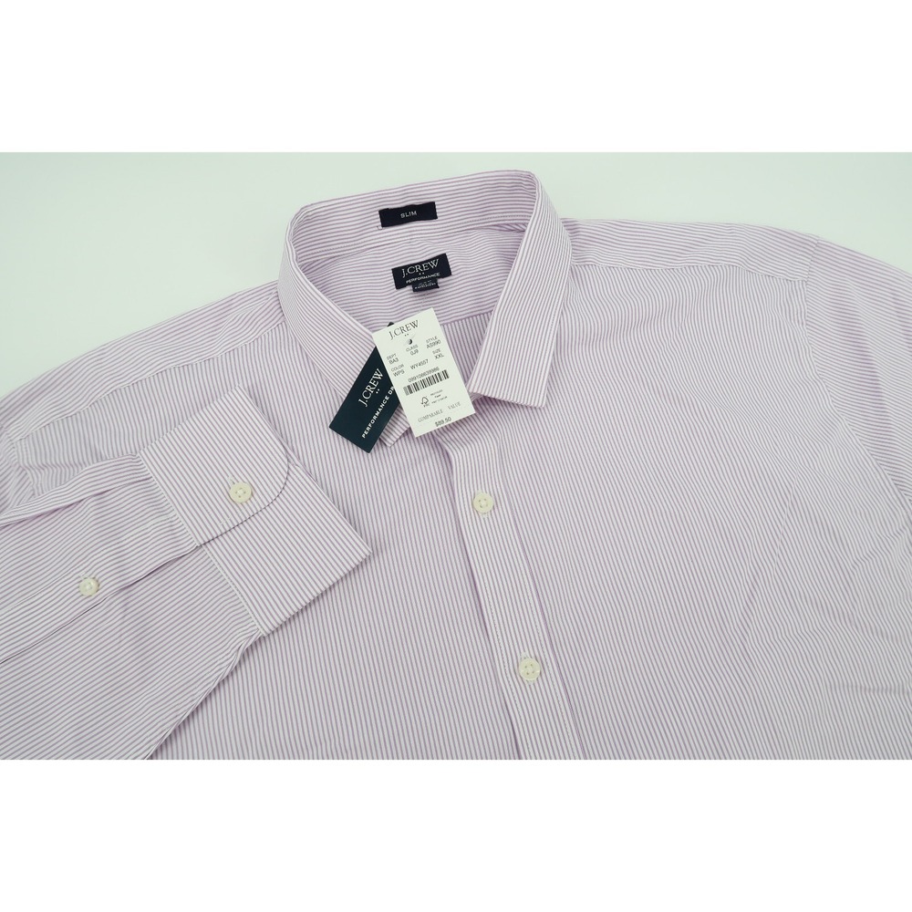 J Crew Mens XXL Performance Dress Shirt Purple Striped Button Slim Fit AS990 New